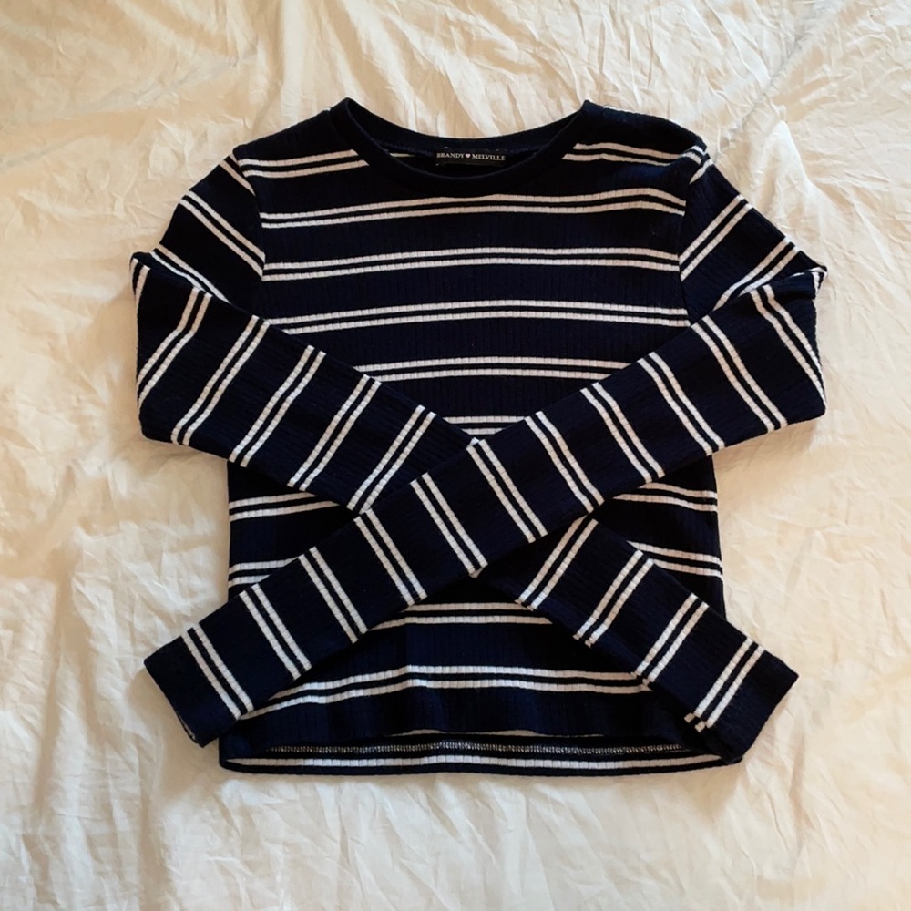 Brandy Melville Navy/White Stripe Crop Long Sleeve